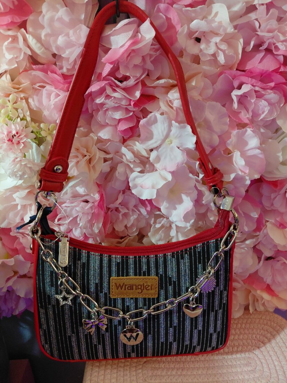 Wrangler Shoulder Bag with Chain Charms Hobo with Detachable Straps